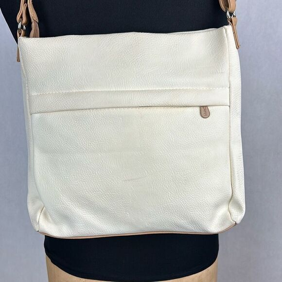 MultiSac Lorraine Womens Crossbody Bag Cream Tan Fax Leather Adjustable Strap Mu - Picture 4 of 13